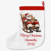 Grande Chaussette De Noël Modern Santa Claus Simple Script Font Stocking (Dos)