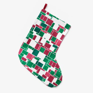 Grande Chaussette De Noël Moderne Gras Rouge et Vert Noël Mondrian