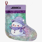 Grande Chaussette De Noël Moderne Noël Snowman Pastel Purple (Devant)