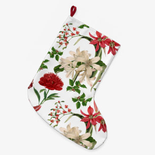 Grande Chaussette De Noël moderne vintage vacances floral 5