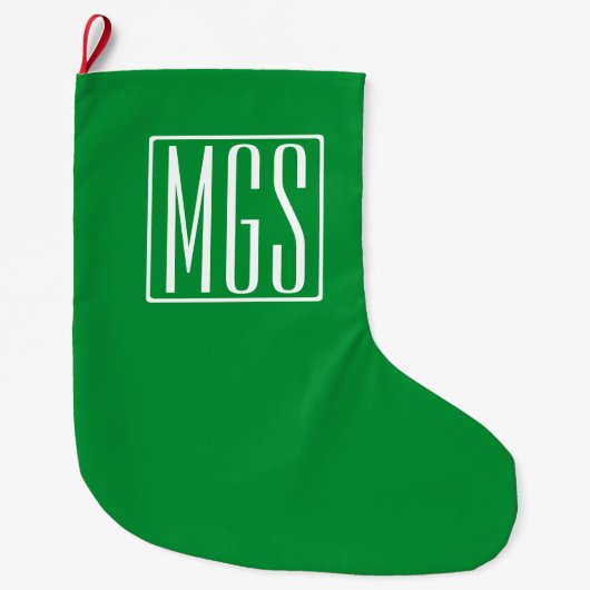 Grande Chaussette De Noël Monogramme 3 Initiales | Vert & Blanc (Devant)