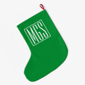 Grande Chaussette De Noël Monogramme 3 Initiales | Vert & Blanc (Dos (Accrochage))