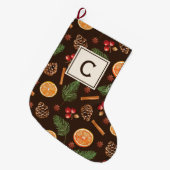 Grande Chaussette De Noël Monogramme Aquarelle Botanique d'hiver (Devant (Accrochage))