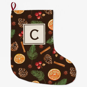 Grande Chaussette De Noël Monogramme Aquarelle Botanique d'hiver