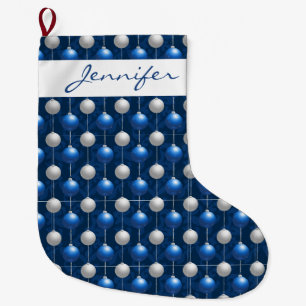Grande Chaussette De Noël Monogramme Bleu en blanc Joyeux ornements de Noël
