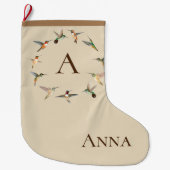 Grande Chaussette De Noël Monogramme Colibris Gros Stocking de Noël (Devant)