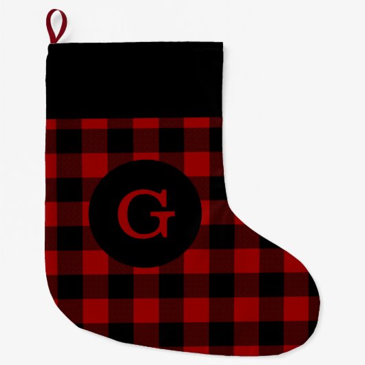 Grande Chaussette De Noël Monogramme de Buffalo Plaid (Devant)