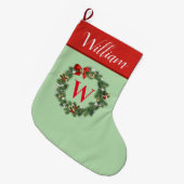 Grande Chaussette De Noël Monogramme de chrysanthème de Noël initial   (Devant (Accrochage))