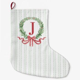 Grande Chaussette De Noël Monogramme de couronne de Noël