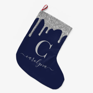 Grande Chaussette De Noël Monogramme de Parties scintillant à étincelles ble