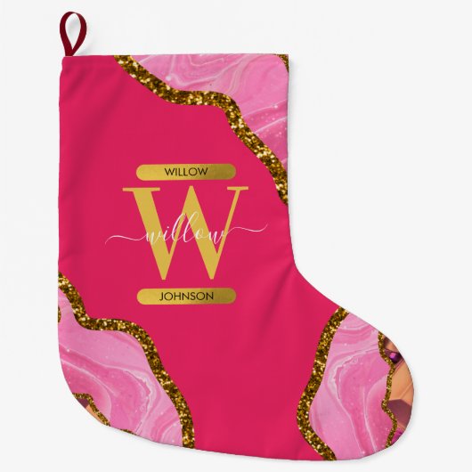 Grande Chaussette De Noël Monogramme de Parties scintillant de l'âge rose et (Devant)