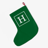 Grande Chaussette De Noël Monogramme initial encadré blanc vert de forêt (Dos (Accrochage))