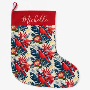 Grande Chaussette De Noël Monogramme Joyeux Noël Bonne Année ! Oiseau Rouge