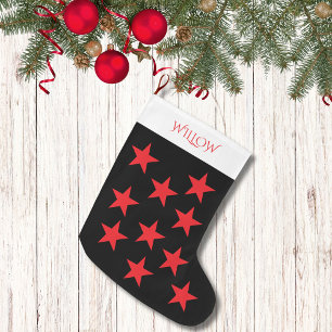 Grande Chaussette De Noël Monogramme moderne Black et Red Star Motif