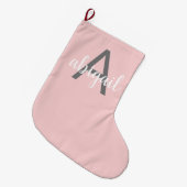 Grande Chaussette De Noël Monogramme moderne rose pâle (Devant (Accrochage))