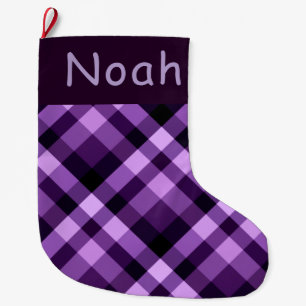 Grande Chaussette De Noël Monogramme Plaid Violet Grande réserve de Noël