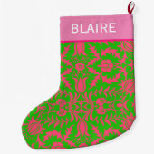 Grande Chaussette De Noël Monogramme rose et vert Preppy (Dos)