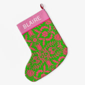 Grande Chaussette De Noël Monogramme rose et vert Preppy (Dos (Accrochage))