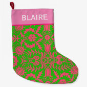 Grande Chaussette De Noël Monogramme rose et vert Preppy (Devant)