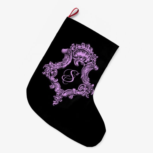 Grande Chaussette De Noël Monogramme rose gothique romantique (Devant (Accrochage))