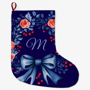 Grande Chaussette De Noël Monogramme Rose rouge bleu Noël