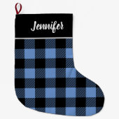 Grande Chaussette De Noël Monogramme Russe Bleu et Noir Buffalo Check (Devant)