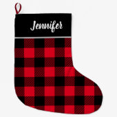 Grande Chaussette De Noël Monogramme Russe Rouge et Noir Buffalo Check (Devant)