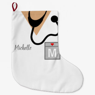 Grande Chaussette De Noël Monogramme supérieur de l'infirmière Médicale p