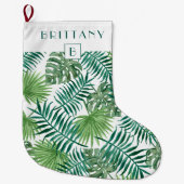 Grande Chaussette De Noël Monogramme Tropical Palm Feuille Vert (Devant)