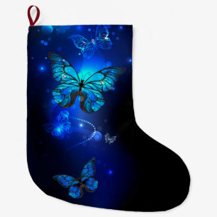 Grande Chaussette De Noël Morpho Butterfly in the Dark Background