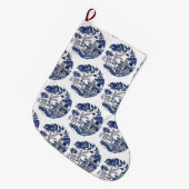 Grande Chaussette De Noël Motif à carreaux Bleu classique (Devant (Accrochage))