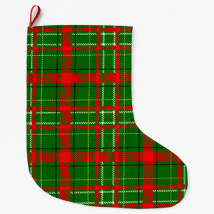 Grande Chaussette De Noël Motif à carreaux tartan de Noël vert 
