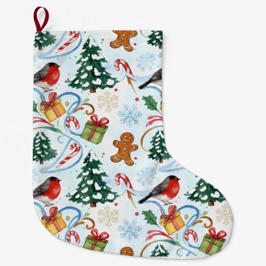 Grande Chaussette De Noël Motif aquarelle de Noël (Devant)