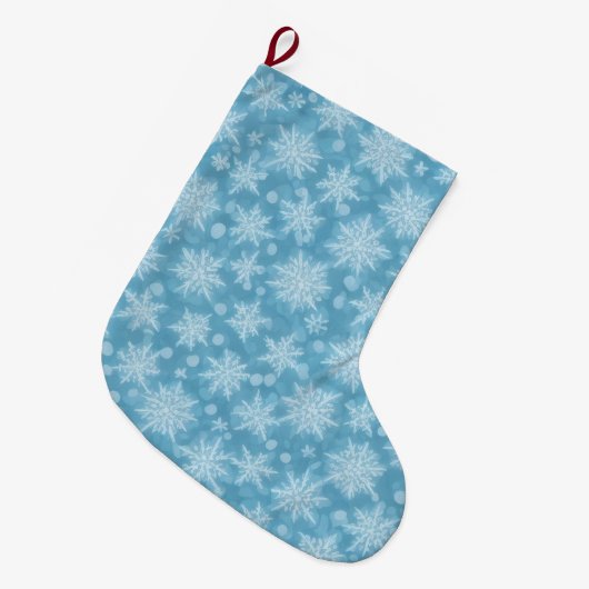 Grande Chaussette De Noël Motif Blue Snowflake (Devant (Accrochage))