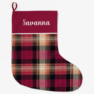 Grande Chaussette De Noël Motif carreaux ping et jaune personnalisé 