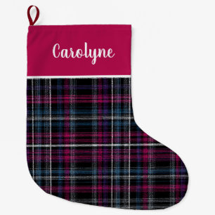 Grande Chaussette De Noël Motif carreaux ping et noir personnalisé 