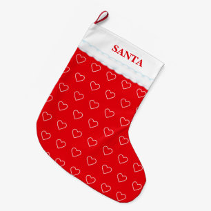 Grande Chaussette De Noël Motif Cœur Élégant sur Rouge