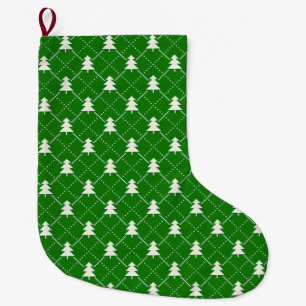 Grande Chaussette De Noël Motif d'arbre de Noël vert festif