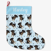 Grande Chaussette De Noël Motif de chien Rottweiler bleu (Devant)
