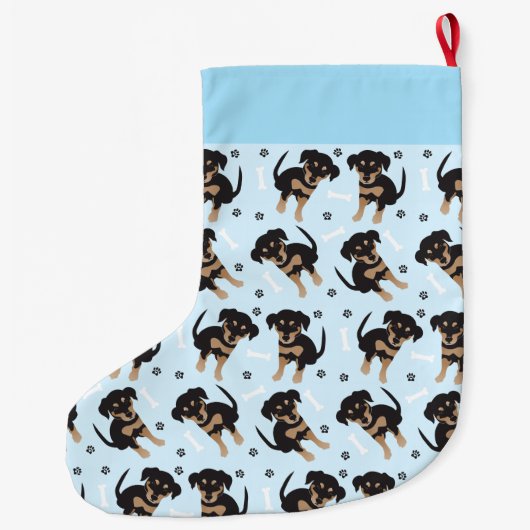 Grande Chaussette De Noël Motif de chien Rottweiler bleu (Dos)