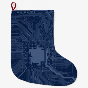 Grande Chaussette De Noël Motif de circuit Geek bleu