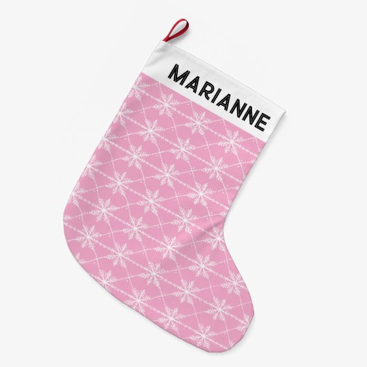 Grande Chaussette De Noël Motif de flocon de neige Pastel rose (Devant (Accrochage))