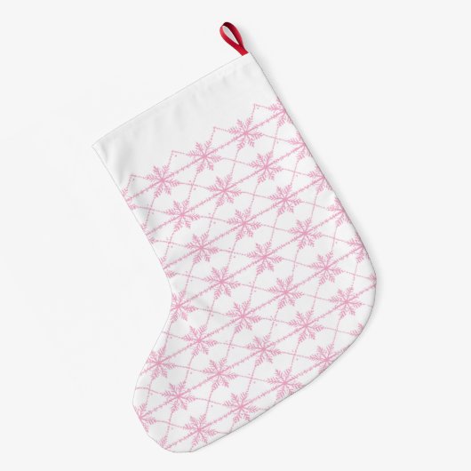 Grande Chaussette De Noël Motif de flocon de neige Pastel rose (Dos (Accrochage))