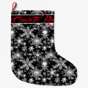 Grande Chaussette De Noël Motif de flocons de neige festifs argentés scintil