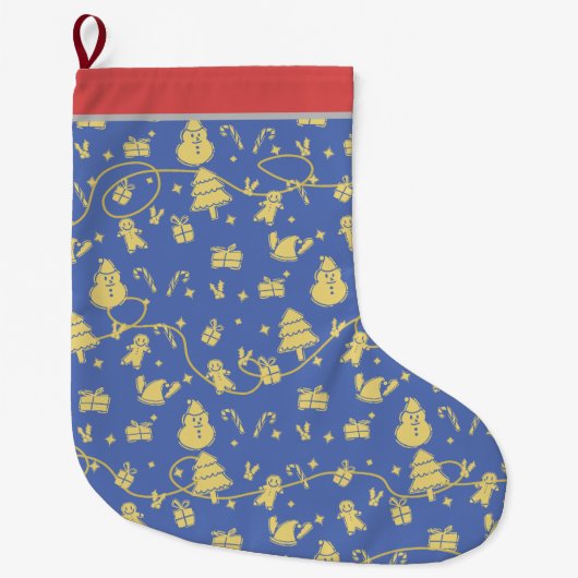 Grande Chaussette De Noël Motif de Noël bleu rétro (Devant)