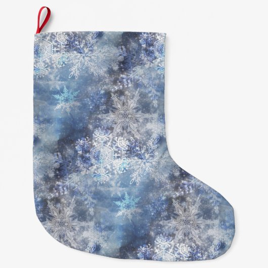 Grande Chaussette De Noël Motif de Noël bleu texturé de glace et de neige (Devant)