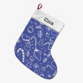 Grande Chaussette De Noël Motif de Noël Blue Doodle - Amusant et Festif (Devant (Accrochage))