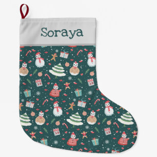 Grande Chaussette De Noël Motif de Noël Bonhomme de Neige Adorable