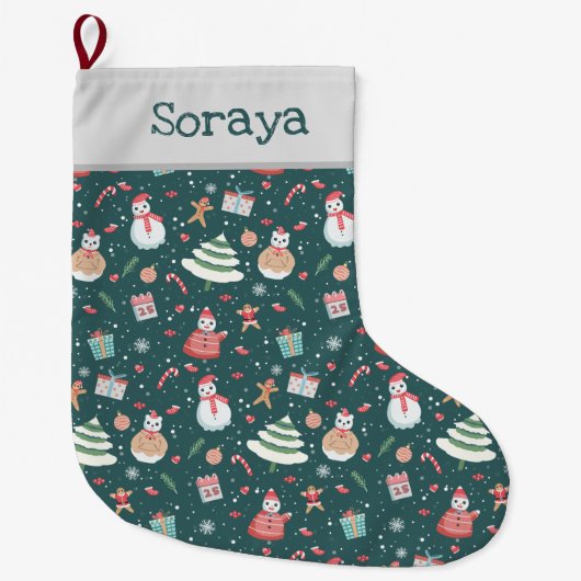 Grande Chaussette De Noël Motif de Noël Bonhomme de Neige Adorable (Devant)