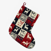 Grande Chaussette De Noël Motif de Noël en Patchwork | Rustique (Devant (Accrochage))